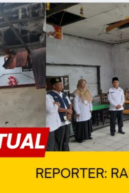 Atap MTS Muhammadiyah Kampung Tangah Jebol, kemenag Agam Salurkan Bantuan